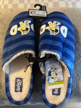 Men’s' Blue Striped Slip-On One-Piece Slippers - Blue